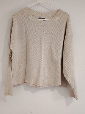Zara Knit Ribbed Crewneck Sweater - Beige